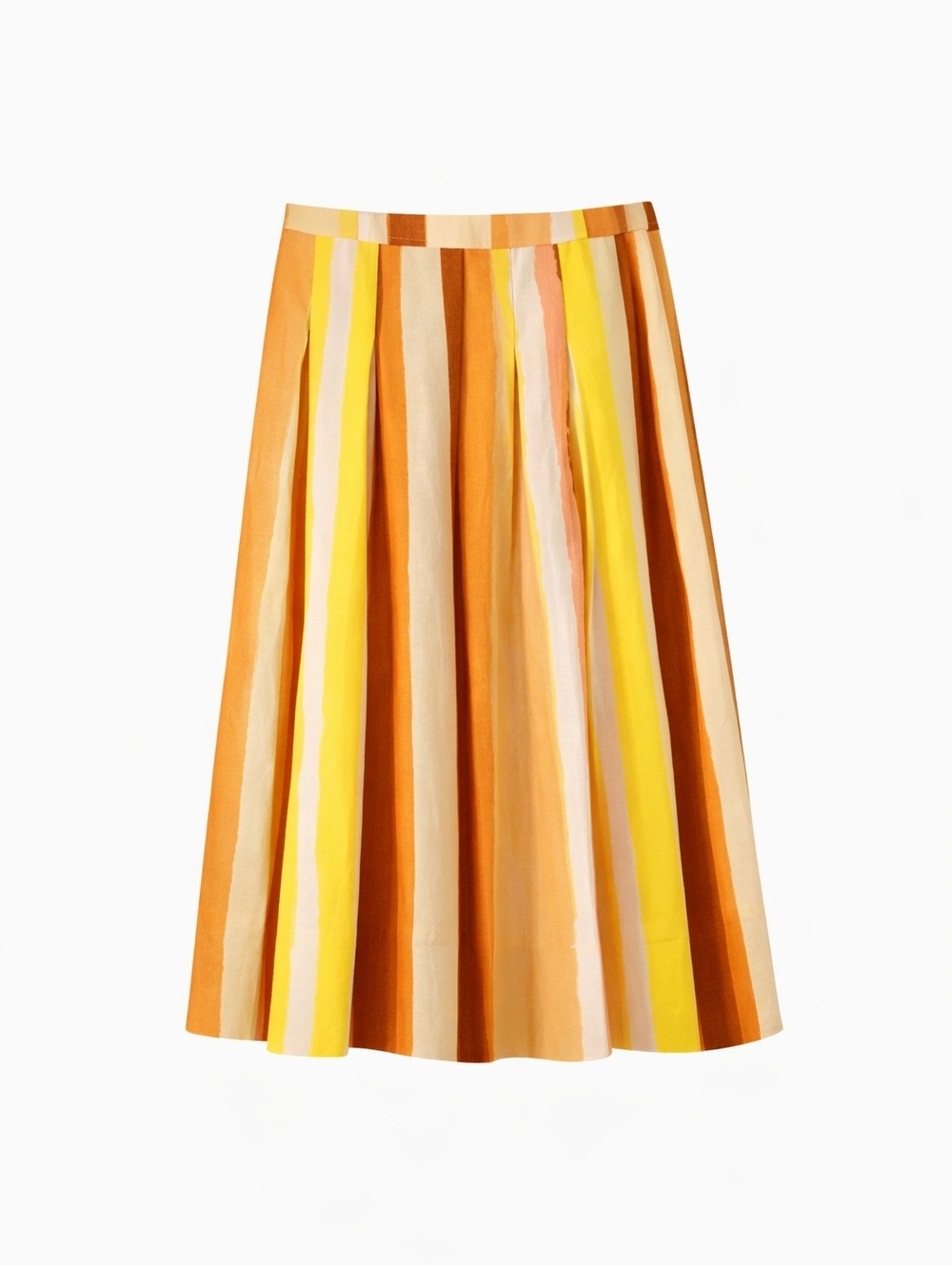 Marie Oliver Striped Midi Skirt Linen Blend Yellow Orange Summer Boho Size 4 - Picture 2 of 12
